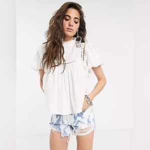 Free People Le Femme Top Size XL | Ruffle Sleeve Like New High Neck Blouse
